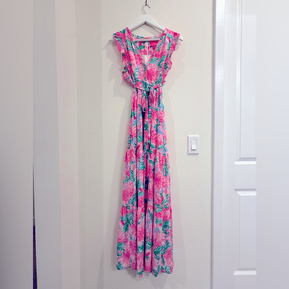 Lilly Pulitzer Pink and Green Floral Maxi Dress